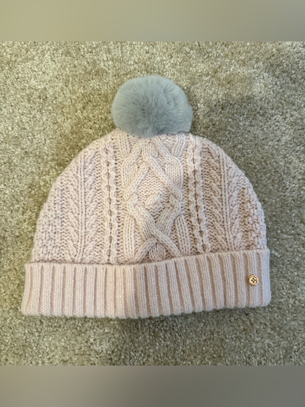 Ted baker pink cable knit hat with pom pom